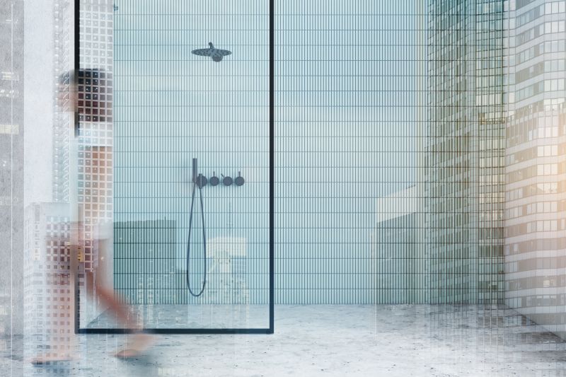 Contemporary Shower with Dark Tiles