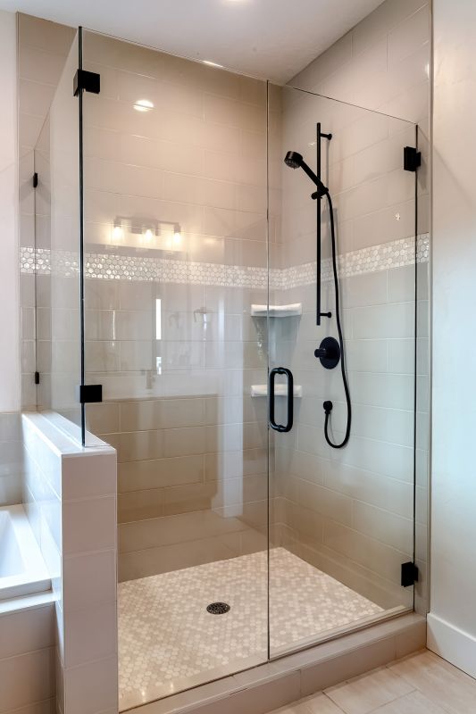 Contemporary Shower with Black Tiles